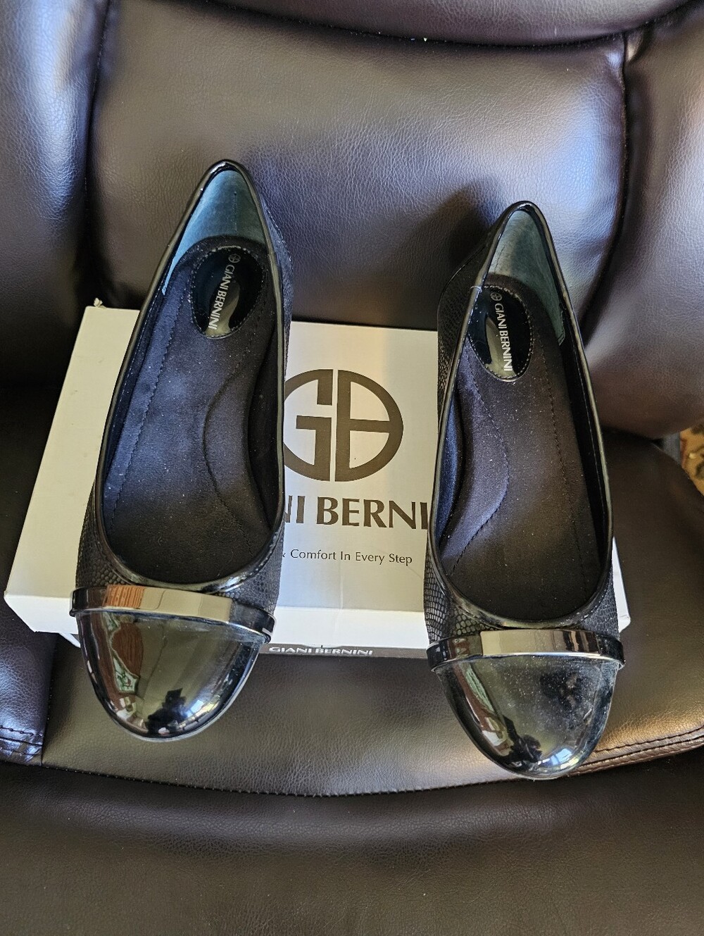 Giani Bernini Black Patent Cap-Toe Wedge with Shiny Trim